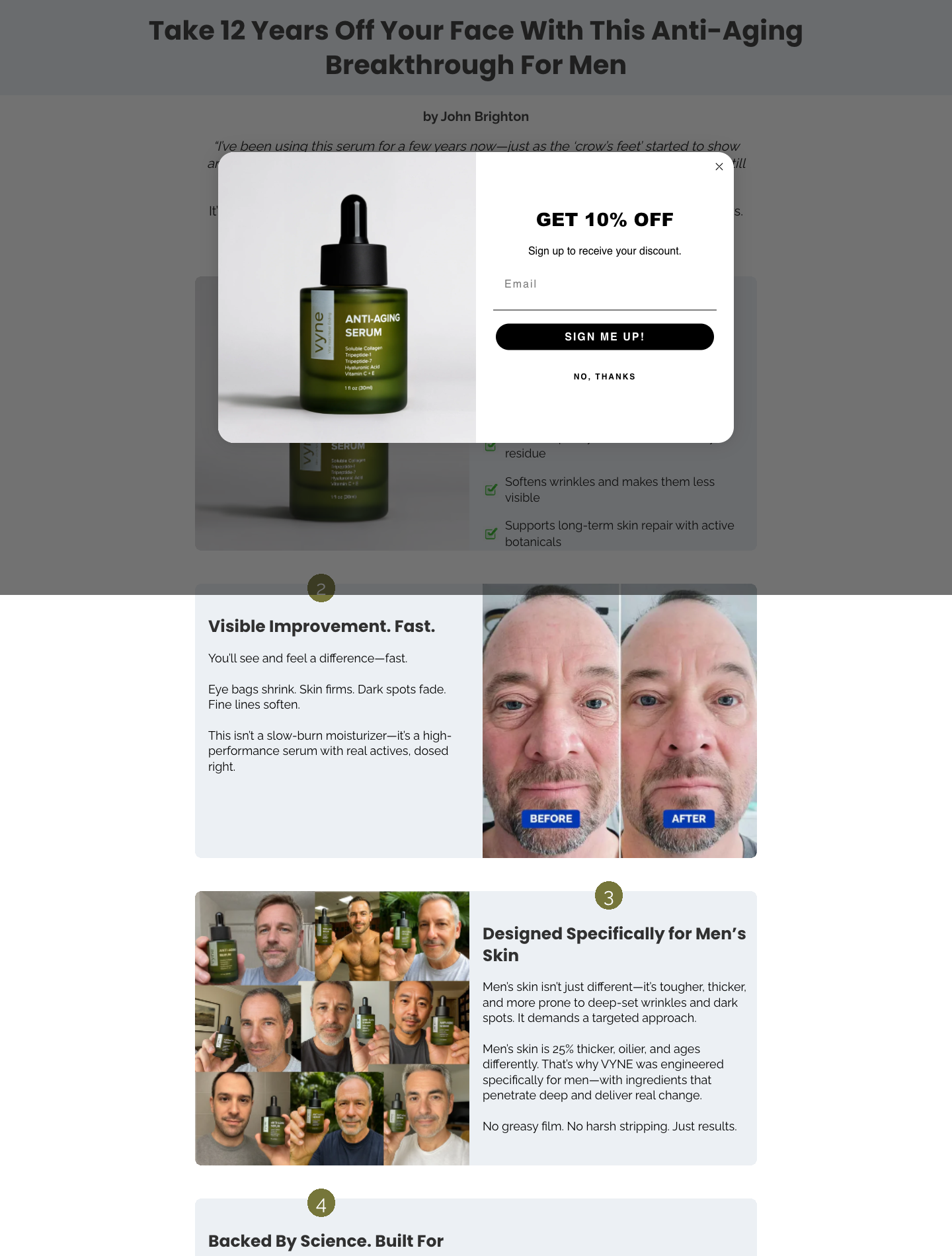 Vynelab advertorial above the fold